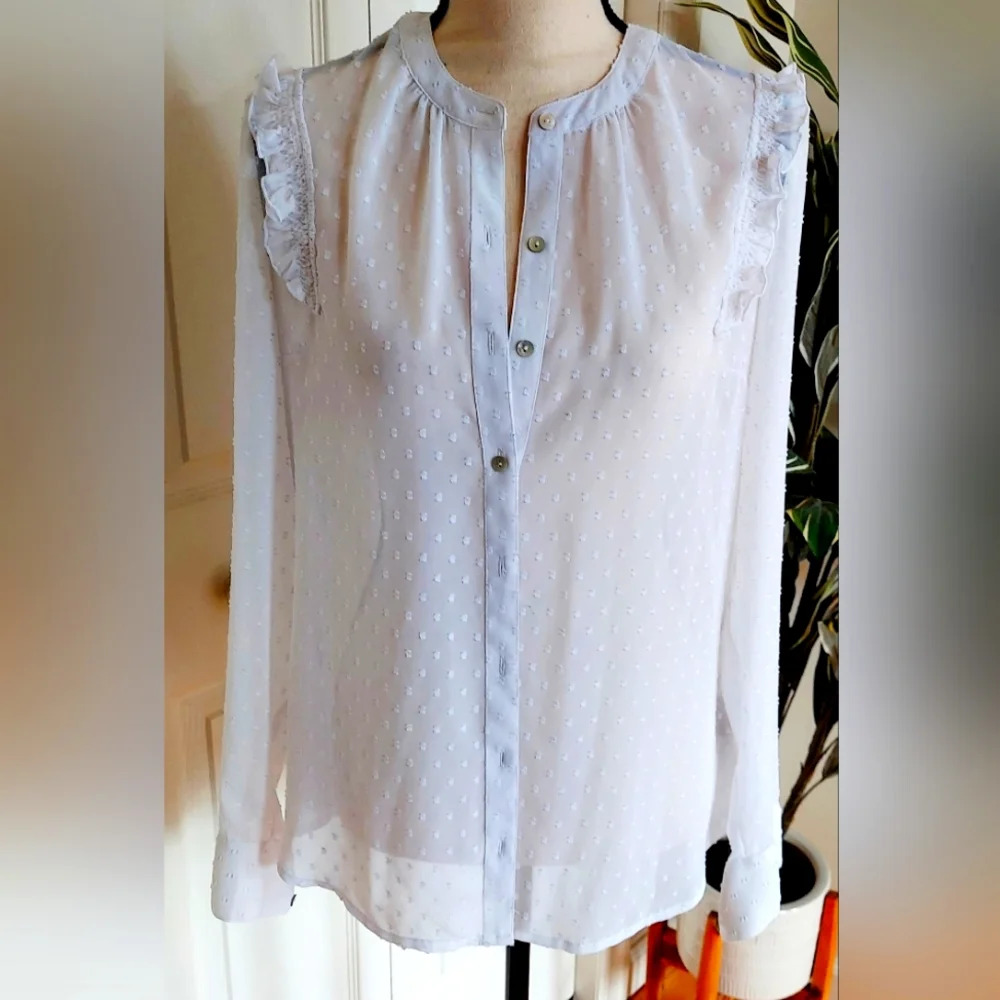 Express Women's Sheer White Dot Blouse Size Medium